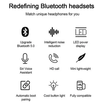 TWS V5.0 Bluetooth Bezdrátová Sluchátka Sportovní Vodotěsná HD Kvalitu Zvuku, LED Displej Sluchátka pro Telefon, Tablet IOS, Andriod