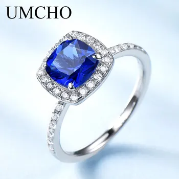 UMCHO Vytvořil Safír Kámen Kroužky Real 925 Sterling Silver Šperky Pro Ženy. září Dárek k Narozeninám Jemné Šperky