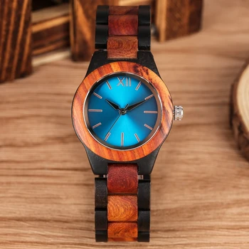 Unikátní Safír Modrá Tvář Dřevěné Hodinky Ručně vyráběné Plné Dřevěné Kapela Quartz Hodinky Dámské Hodinky Dámské Šaty Hodiny Reloj Mujer