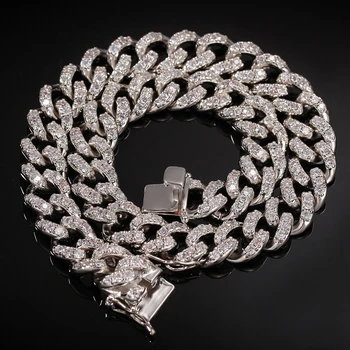 Uwin Ledový, Kubánský Řetězec 12mm Luxusní Kolík Bling Bling Full Ledový Náhrdelník Módní Punk Rock Muži HipHop Šperky Pro Dárek