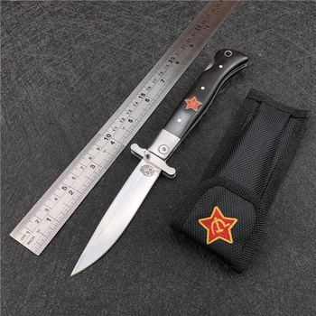 VELMI ROBUSTNÍ Vojenské Nerezové Oceli RUS Finka NKVD Kapesní Skládací Nůž Nůž, Černá Rukojeť Venkovní Přežití Tábor Lovu Nože