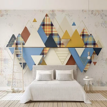 Vlastní Zeď Hadříkem 3D Vintage Kostkované Geometrický Trojúhelník Mozaika Foto Nástěnné Tapety Obývací Pokoj Ložnice Papel De Parede 3D Fresco