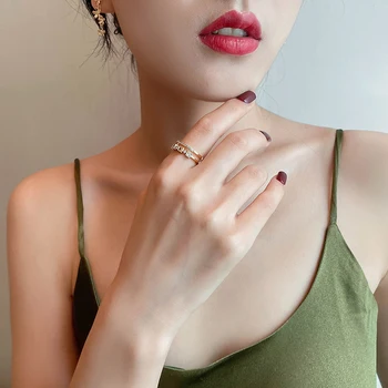 Vynikající Zirkony Dvojité Otevírání Prsten Pro Ženy Módní Korejský Šperky 2020 Nové Svatební Party Luxusní Doplňky, Neobvyklé Kroužky