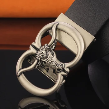 Vysoce kvalitní luxusní značky bull automatické spony muži pás originální kožené módní značkové kožené Retro Cowskin ceinture