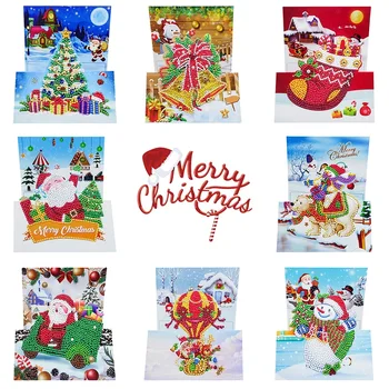 Vánoční 5D DIY Diamantový Malování Karty 8KS Vánoční Pozdrav Karty pro Dárek k Narozeninám Santa Pohlednice, Řemesla