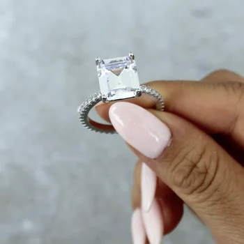 Věčný 925 Sterling silver prst prsten Smaragd řez Simulované Diamond Zásnubní Svatební bílý topaz prsten pro Ženy Šperky