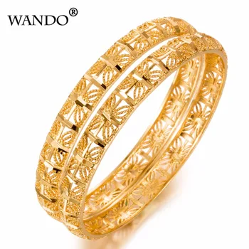 WANDO 1ks Luxusní Etiopské Náramky Pro Ženy 24k Zlaté Barvy Dubaj Náramky&Náramek Africké/Arabské/Keňa/Blízký Východ Svatební WB23