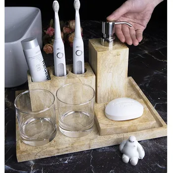 WSHYUFEI Evropské umýt set pryskyřice koupelna šesti-dílná Luxusní koupelna kit dekorace držák na zubní kartáček Mýdlo mléko láhev