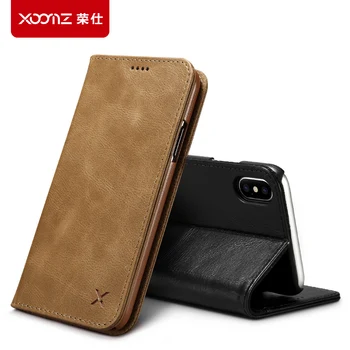 XOOMZ Zbrusu Originální Kožený Kryt Pro iphone X XR XS MAX Přírodní Hovězí kůže Flip Telefon Pouzdro Wallet Card Pocket Magnetic Blízko