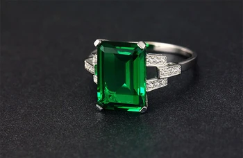 YANHUI Luxusní 7.0 ct Vytvořil Nano Smaragd Prsten, 925 Sterling Stříbrné Prsteny pro Ženy Zásnubní Prsten Stříbro 925 Drahokamy, Šperky
