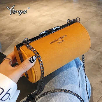 YBYT 2020 módní kulatý mini crossbody tašky pro ženy, nubuk PU kůže lady válec kabelky hotsale řetězce dívky taška přes rameno