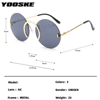 YOOSKE Kulaté sluneční Brýle bez Obrouček Ženy Muži Vintage Kovové Módní kroužek v nose Sluneční Brýle Retro Černé Brýle Framless UV400