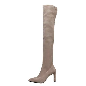ZawsThia zimní podzim kvalitní nubuk elastické ženy boty špičaté toe vysoké podpatky stehna vysoké boty overknee boty