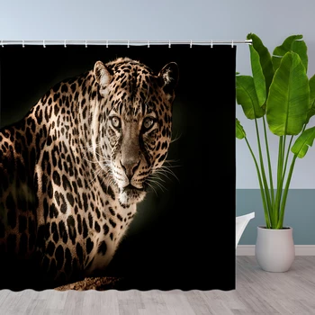 Zvířata tisknout lev, tygr, leopard, Slon Lázeň Závěsy Nepromokavé Polyesterové Tkaniny v Pračce Koupelna Sprchový Závěs s Háčkem