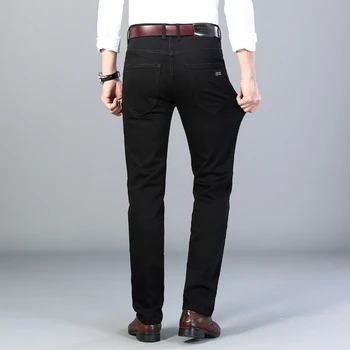 Černé Pánské Klasické Silné Slim Džíny Vysoká Kvalita Módní Značky Volné Džínové Kalhoty Obchodní Ležérní Strečové Kalhoty na Podzim Nové