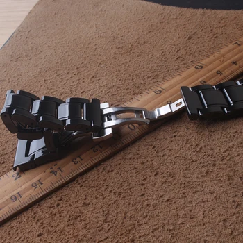 Čisté Keramické watchband náramek 20mm 21mm 22mm 23 24mm černá hodinky kapela popruh Butterfly Spony náramek pásek hodinek příslušenství