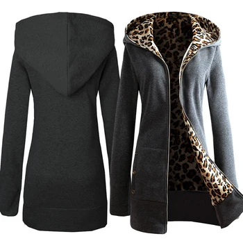 Ženy Bunda Silnější Mikina s Kapucí Leopard Zip Kabát Ženy Plus Sametové Kabát Vynosit Dámské Podzimní Bunda