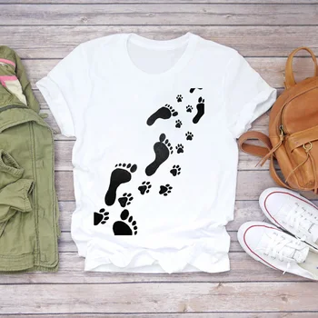 Ženy T-košile, Pes, Kočka Tlapka Dopis Sladká 90. let Tisk Zvířat Dámy Print Lady Dámské Graphic T Top Tričko Female Tee T-Shirt