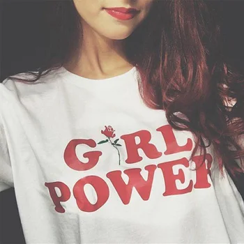 Ženy T-shirt GIRL POWER dopis tisk Tričko Topy TRIČKO Ležérní Feminismus Tee Shirt Femme Žena Rose T-Shirt Topy Krátký Rukáv