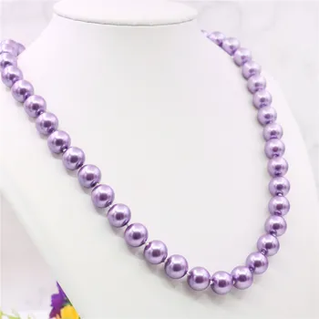 10mm Kolo Violet Purple Pearl Shell Náhrdelník Ženy, Dívky, Ručně vyráběné Šperky Design Módní Doplněk Dárky Pro Matku