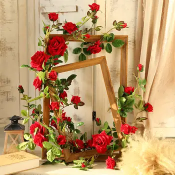 180cm Růže Umělé Květiny Révy Domova Hedvábí Falešné Květ Řetězec s Listy pro Svatební Zdi Visí Věnec Dekorace