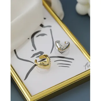 1ks Autentické S925 Sterling Silver Jemné Šperky Lesklé Zlato/Bílé tvaru Srdce Kapela prsten nastavit TLJ1048