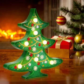 1ks DIY Diamantový Malování LED Světlo Kreativní Kamínky, Vánoční Strom, Sněhulák LED Dekorativní Stolní Lampa Noční Světlo