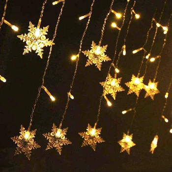 2*1M LED Závěs String Světla, sněhová Vločka Víla Světla Pro vánoční Vánoční Venkovní Dekorace Svatební Party 104 Led EU Plug JQ