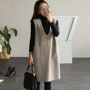 2 Ks Set Žen M-4XL Vesta Šaty Mama Oblečení korejské Pletené Koleno Délka Plná Kauzální Šaty Japonské 2021 Nové Jaro, Podzim
