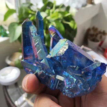 200gUnique Přírodní galvanické Modré Křišťálové Clusteru Kosterní Quartz Bod Hůlka Léčivé minerální krystal druse vug Exemplář