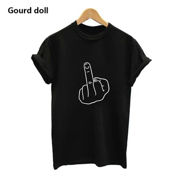 2019 Harajuku Prostřední prst ruky, trička Bavlna Ženy Oblečení Letní Vtipné trička Tumblr Ležérní Bederní Dámy T-shirt topy