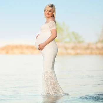 2020 Mořská Panna Svatební Šaty Těhotenské Fotografie Rekvizity Sexy Krajkové Maxi Těhotenské Šaty Pro Focení Těhotenství Ženy Šaty Oblečení