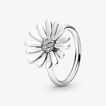 2020 Nové Jarní Autentické 925 Mincovní Stříbro Prsten Šumivé Daisy Květiny Koruna Prsteny Dámské Zásnubní Šperky