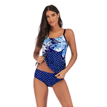 2020 Nové Vintage Print Tankini Set Plus Velikosti 6XL Plavky Ženy Plavky Plážové Oblečení 2 Kus Bikini Plavky Šortky Ženské