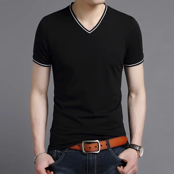 2021 Nové Módní Značky Tričko Pánské V Krku Plná Barva Letní Trendy Topy Street Wear Nejvyšší Stupeň Krátký Rukáv T-Shirt Muži Oblečení