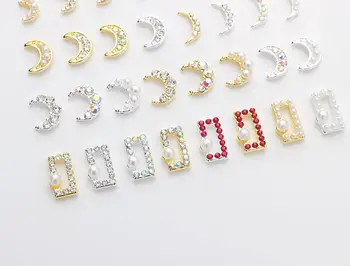 20ks Půlměsíc, obdélník 3d slitina nail art dekorace dodávky kamínky pearl kovové nehty, doplňky, šperky, přívěsky