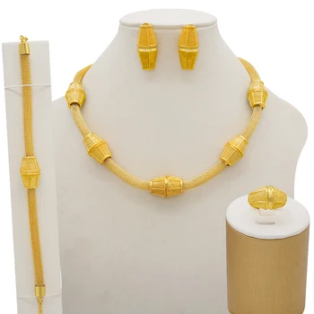 24K Barevné Šperky Sady Pro Ženy Luxusní Svatební Náhrdelník Náušnice Náramek Prsten Sady Indické Africké Svatební Fine Gifts
