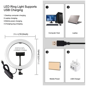 26cm LED Selfie Prsten Světlo Stmívatelné LED Kroužek Svítilny Foto Video Fotoaparát Telefonu Světla Pro Živé Vyplnit Světlo Dálkové Ovládání Bluetooth