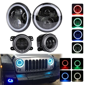 2x7 palcový LED Projektor Světlomety s Vícebarevná RGB Halo + 2x30W 4 palcový Led Mlhové Světlo Pro Jeep-Wrangler TJ, JK