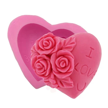 3D Rose Květy MILUJU TĚ, Silikonové Mýdlo Srdce, Formy Pro Ručně Dort Formy Doy Fondant Pečení Nástroje, Pryskyřice Řemesla Čokoládové Formy