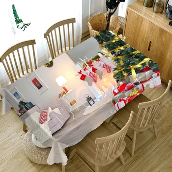 3D Vánoční Ubrus Ponožky a Dárkové Zlaté Dekorace Strom Koule Obdélníkový/Kulatý Stůl Hadříkem Silné Bavlněné Kryt Ručník