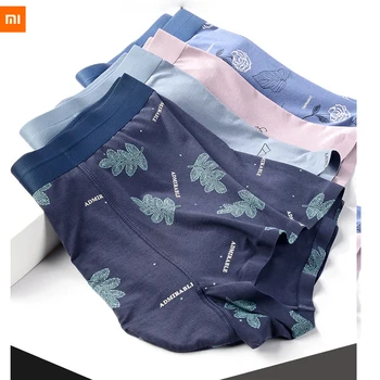 4-barevný nový xiaomi youpin pánské potištěné kalhotky ultra-jemné 60 mikro-modální bezešvé jednoho kusu polovině pasem boxer slipy měkké