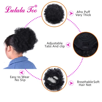 6 Krátké Afro Listového Syntetické Vlasy Drdol Drdolu Příčesek Pro Ženy Šňůrky Ohonu Perverzní Kudrnaté Updo Prodlužování Vlasů Clip