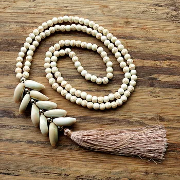 6mm Bílý kámen korálek náhrdelník s ručně vyráběné Přírodní shell střapec dlouhý náhrdelník pro ženy šperky