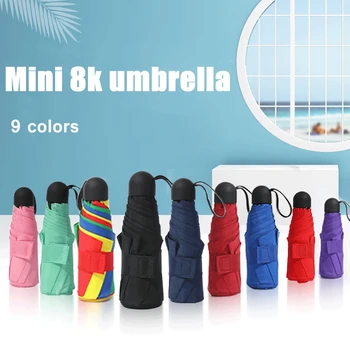 9 barev Přenosné deštník Muži, Mini Pocket 5-skládací Deštník, Déšť Ženy Černá Nepromokavá Cestovní Slunečník odolný proti Větru Deštník