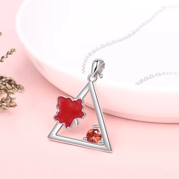 925 Sterling Silver Geometrie Maple Leaf S Červená smaltovaná Řetězce Přívěsek Náhrdelník Módní Šperky Pro Ženy podzimní Dárek Zdarma Loď