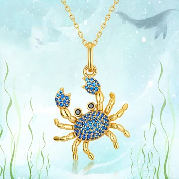925 sterling silver modré krab náhrdelník ženy Letní dovolená oceánu styl přívěsek rak Pro ženy módní Jemné šperky