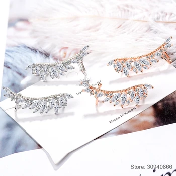 925 sterling silver Needle Zirkony Andělská Křídla Náušnice Pro Ženy Bijoux Jemné Šperky Ucho Manžety Roztomilý Dárek