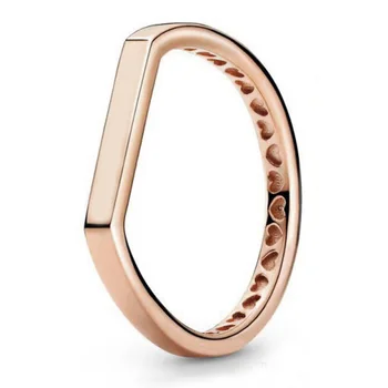 925 Sterling Silver Ring 1:1 Růže Růžová Ventilátor Crossover Připravit třípásmový Podpis Bar Stohování Ring DIY Módní Šperky