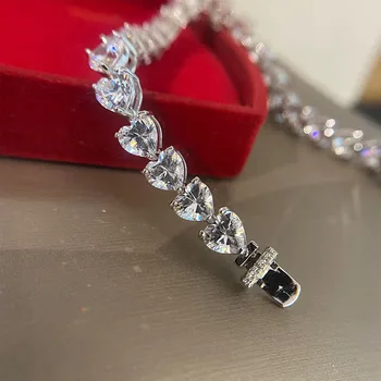 925 Sterling Silver Srdce Nakrájíme Vytvořil Moissanite Drahokam Náramek Diamond Charm Náramky Zásnubní Svatební Velkoobchod Dárek